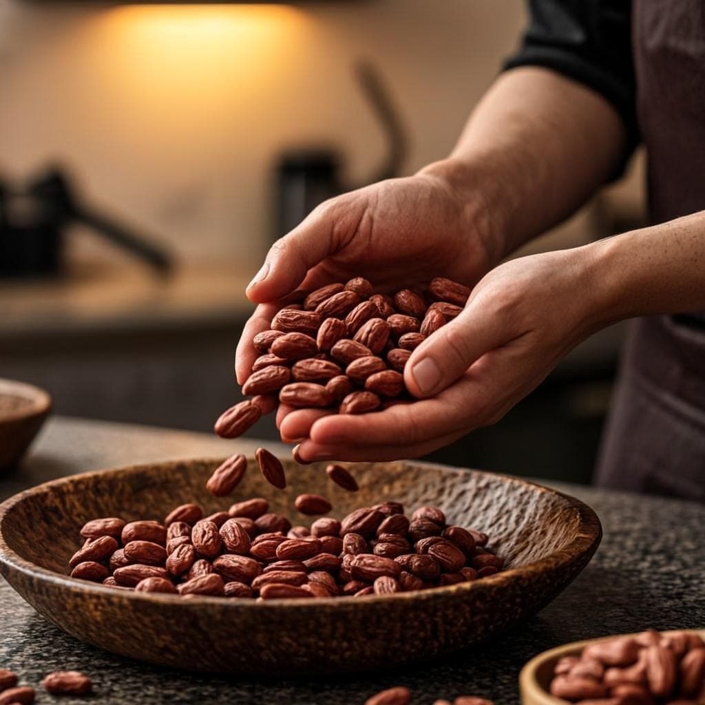 Tostado artesanal de granos de cacao